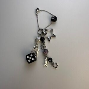 Unbranded Silver Dice 8-Ball Star Keychain Bag Charm Mixed Media Accessory